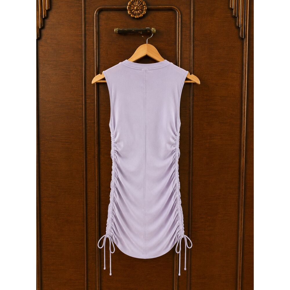 Zara NWT Medium Lavender Ruched Mini Dress Side Drawstring Bodycon Sleeveless